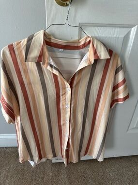 Women’s Striped Button-Up Shirt - Rust & Cream